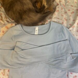 Lululemon Athletica Blue Asymmetrical Ribbed Long Sleeve Blouse